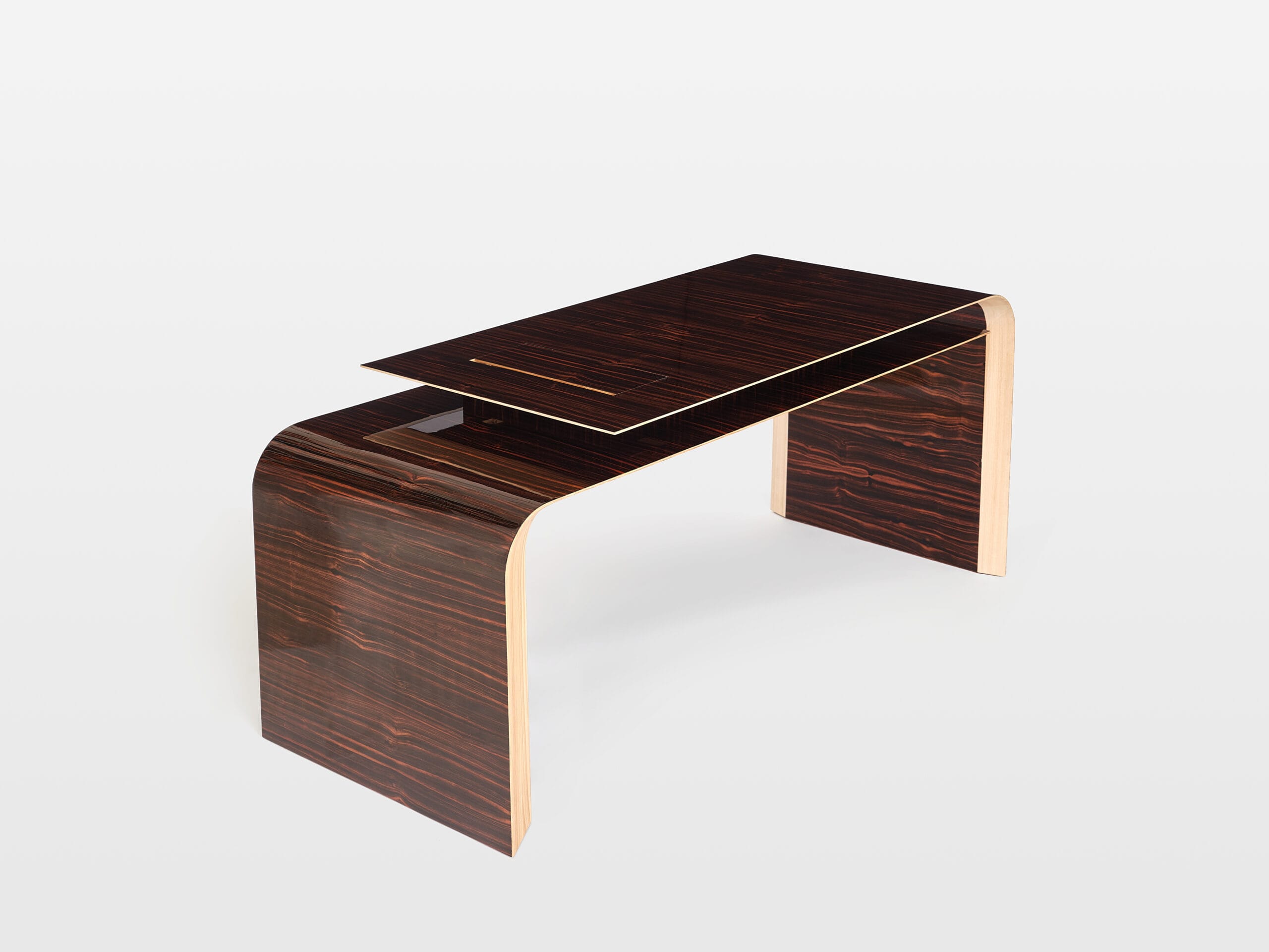 Éthéria E01 - Bureau ébénisterie d'art et mobilier contemporain en bois précieux d'ébène de Macassar et frêne